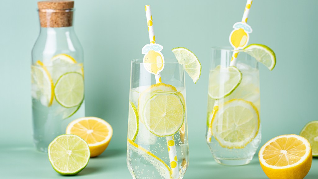 glasses of water with bitter lemon peel inside