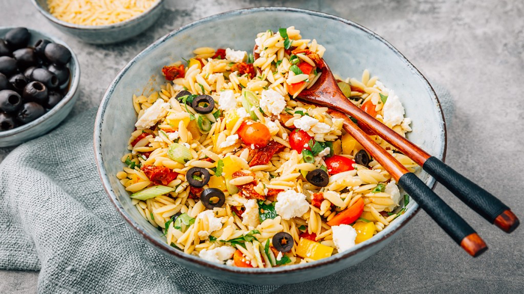 A recipe for Orzo Salad as part of a guide on using it as a swap for rice
