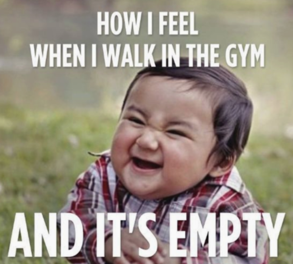 Exercise memes: Kid with funny face and caption: How I feel when I walk in the gym…and it's empty