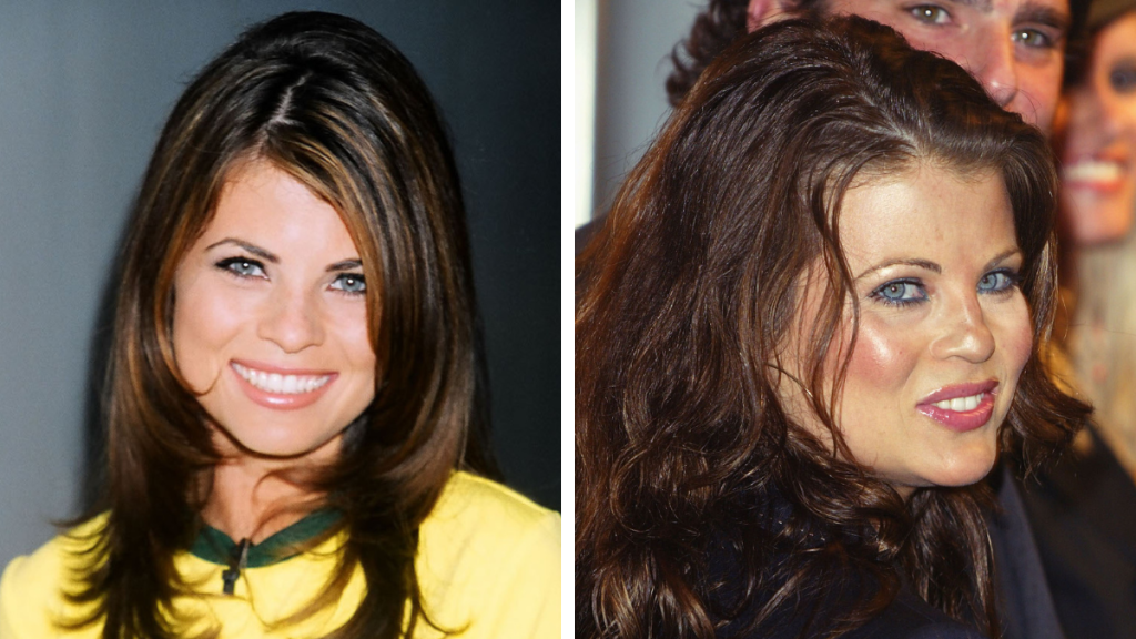 Side-by-side of Yasmine Bleeth in the 'Baywatch' cast and after the show ended