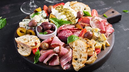 Antipasti platter with meats, cheeses and vegetables