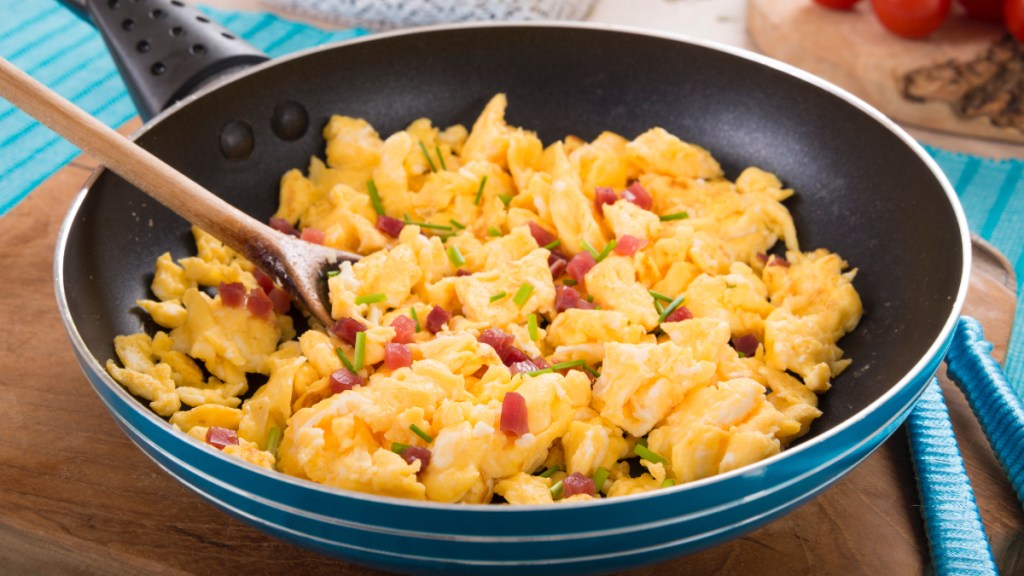 A skillet of scrambled eggs, which can help with seasonal affective disorder