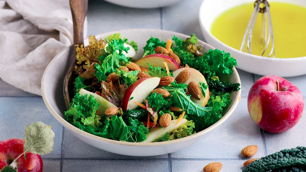 A recipe for Kale-Apple Salad as part of a guide answering the question: "Does apple cider vinegar go bad?"