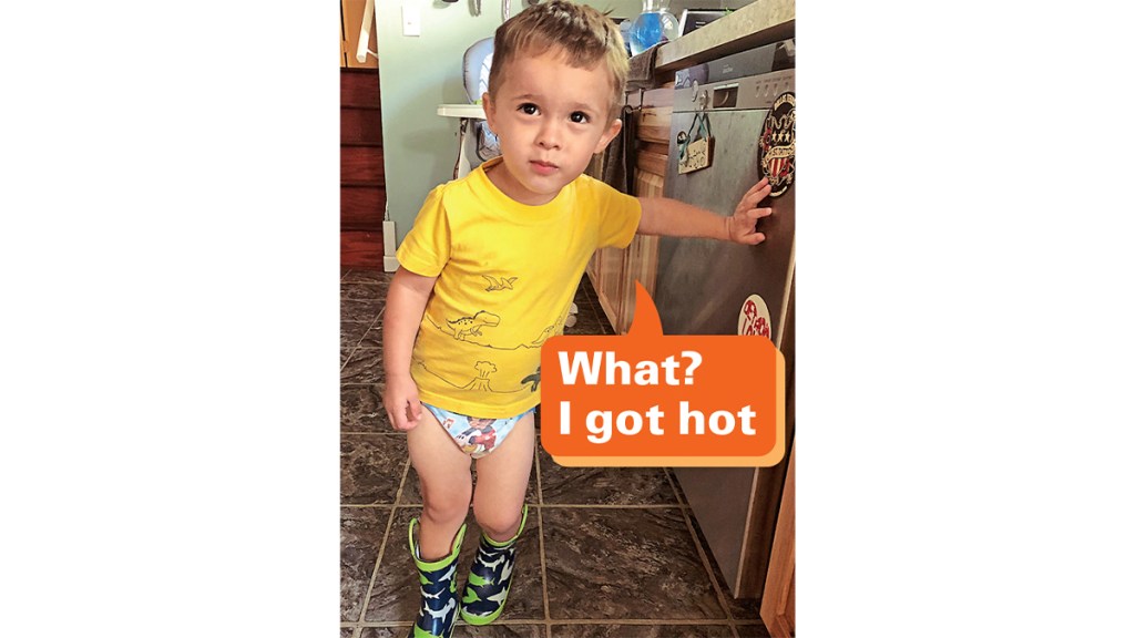 Funny photos: Boy not wearing pants with caption, "What? I got hot."