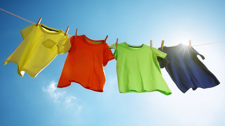 Colorful shirts on a clothes line