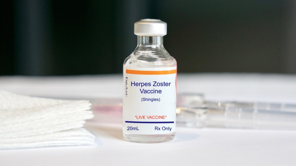 A vial of the shingles vaccine