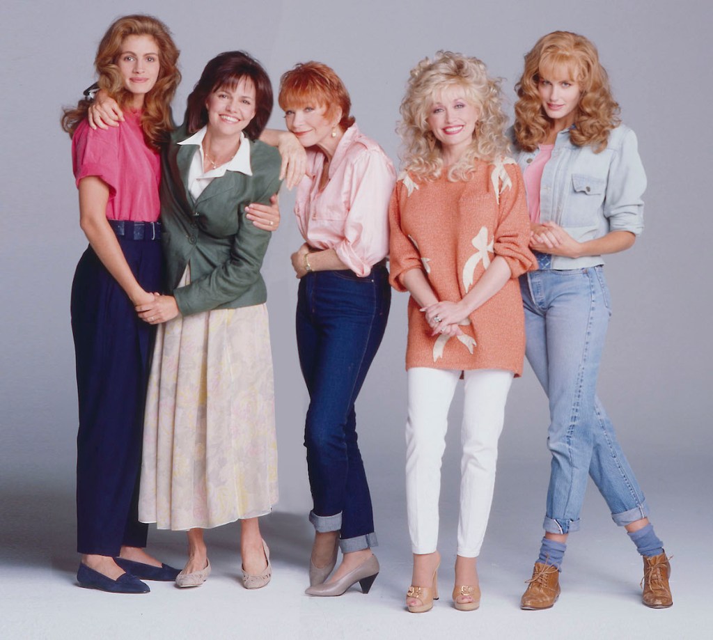 Steel Magnolias actresses Julia Roberts, Sally Field, Shirley MacClaine, Dolly Parton, and Daryl Hannah pose for a portrait in October 1989