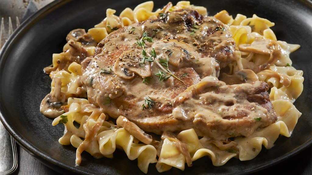 Pork and pasta Alfredo as part of a guide on using frozen broccoli in recipes
