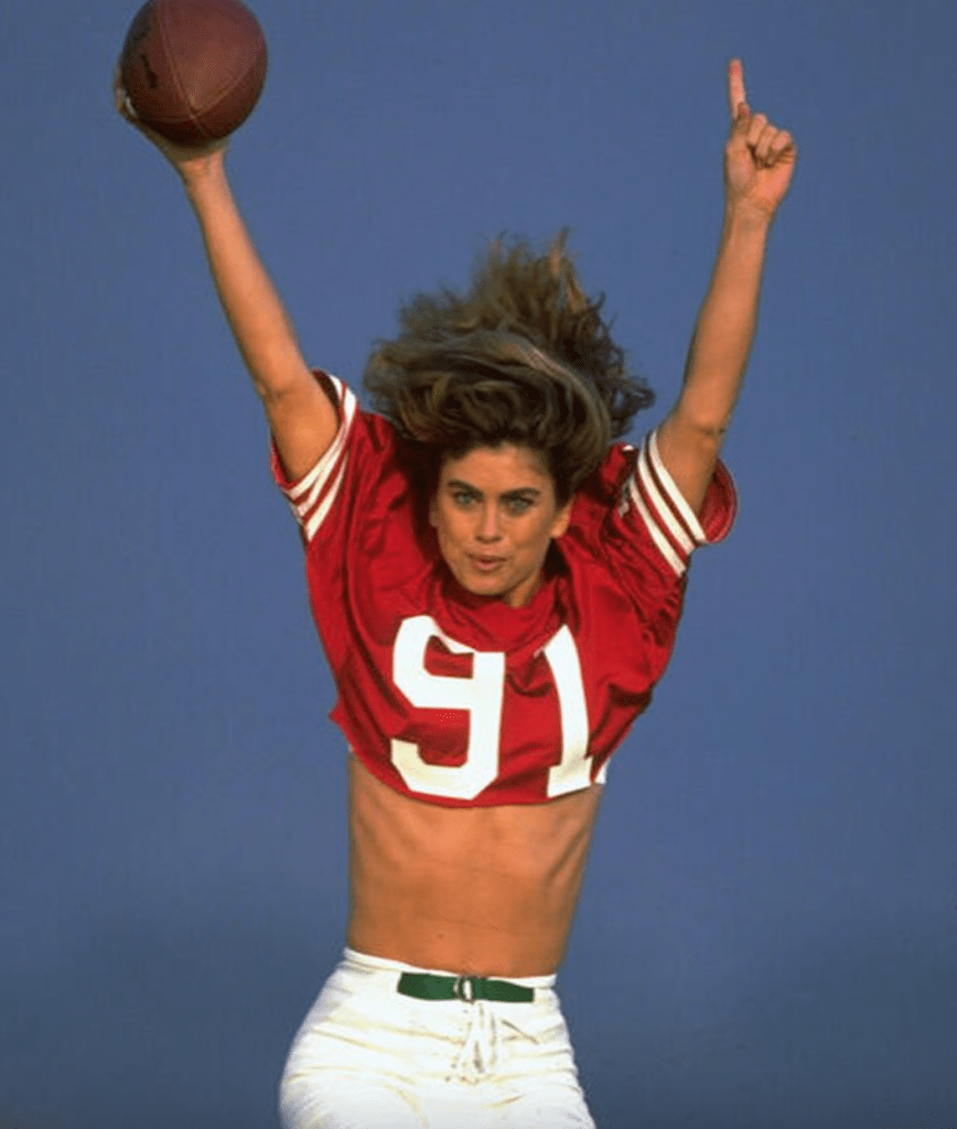 Kathy Ireland strikes an athletic pose in the '80s