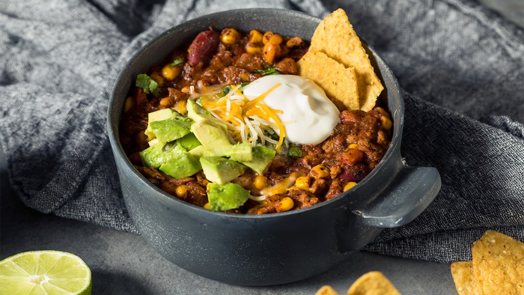 Turkey and veggie chili as part of a guide on using frozen broccoli in recipes
