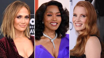 Jennifer Lopez, Angela Bassett and Jessica Chastain, all with pink eyeshadow looks