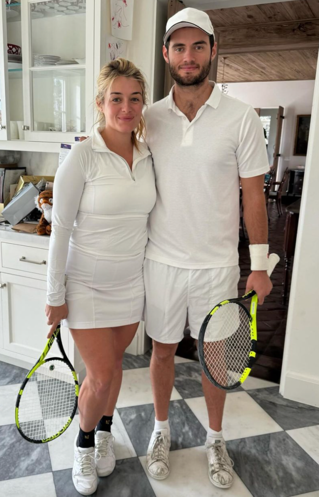 Daphne Oz and her brother, Oliver, in their tennis garb, 2024