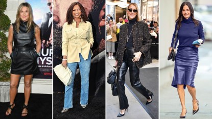 Jennifer Aniston, Garcelle Beauvais, Celine Dion and Courtney Cox wearing leather.