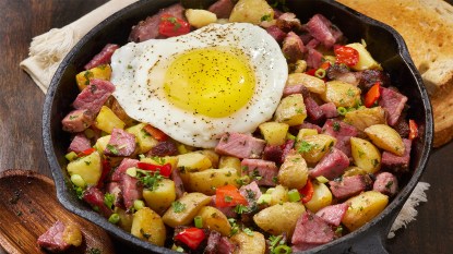 Corned beef hash as part of a roundup of leftover corned beef recipes