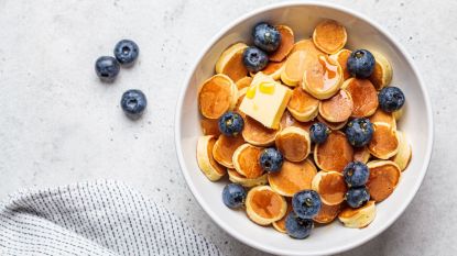 pancake cereal with blueberries and butter