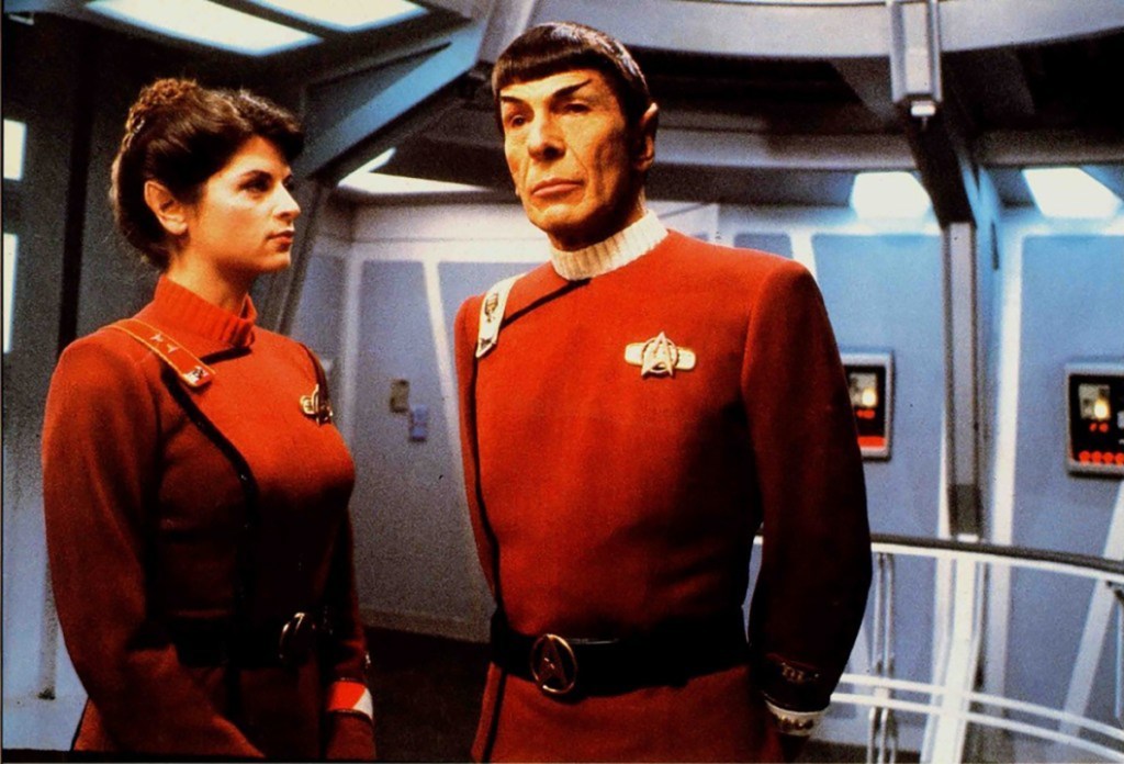 Kirstie Alley and Leonard Nimoy in 1982's Star Trek II: The Wrath of Khan