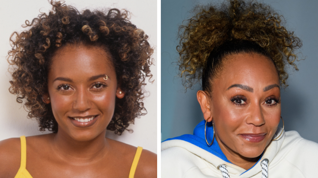 Mel B in 1998 and 2024 Spice Girls members
