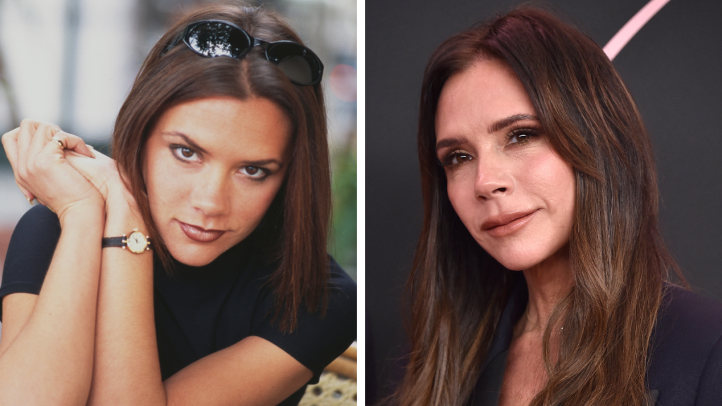 Victoria Beckham in 1996 and 2024 Spice Girls members