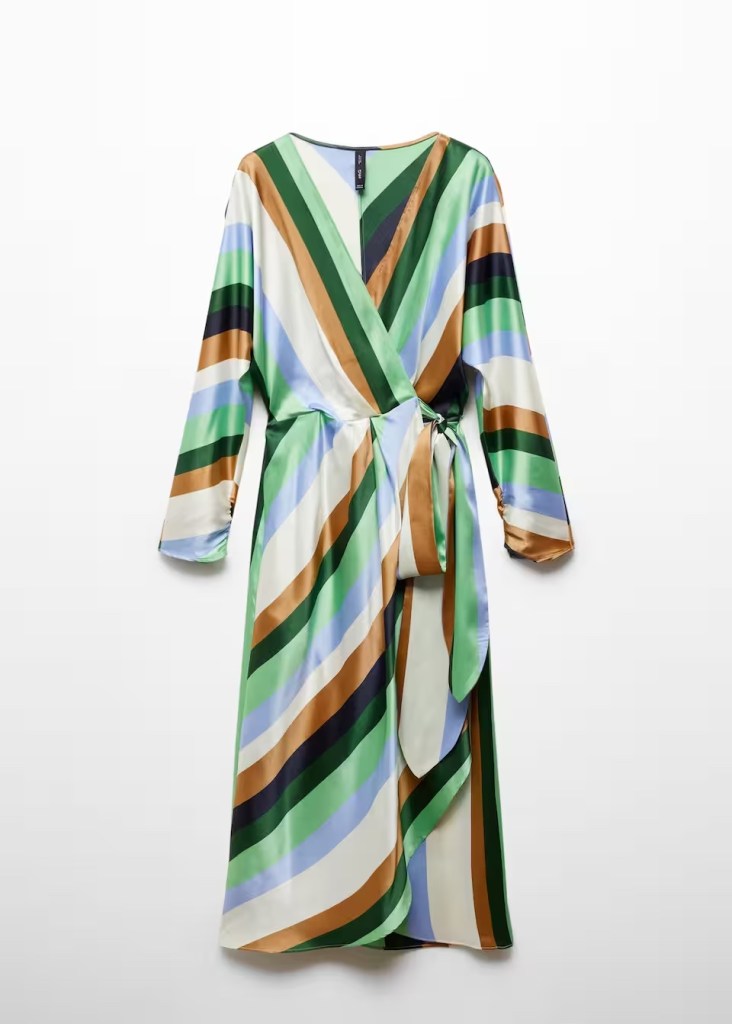 Mango Striped Satin Dress, one of the wedding guest dresses for women over 50