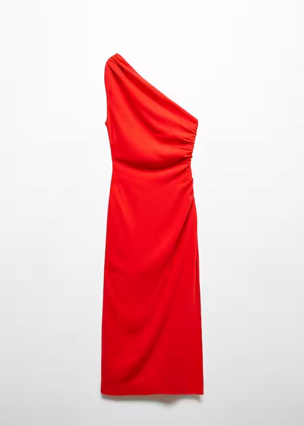 Mango Asymmetrical Dress with Side Slit, one of the wedding guest dresses for women over 50