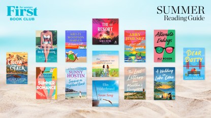 All of the book covers on a beach background (beach reads)